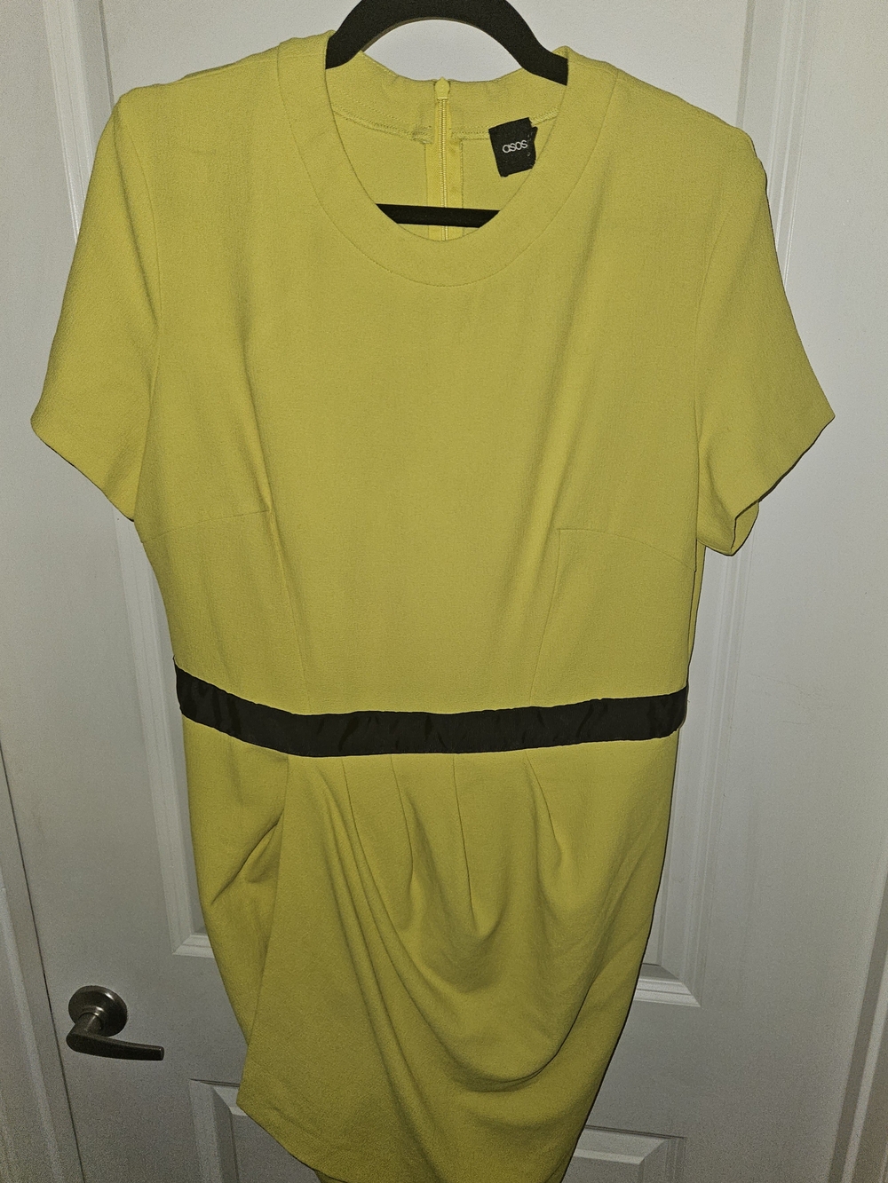 ASOS Yellow Short Sleeve Dress with Black Waistband